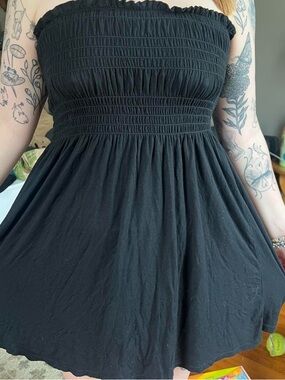 Smocked Strapless Mini Dress in Black